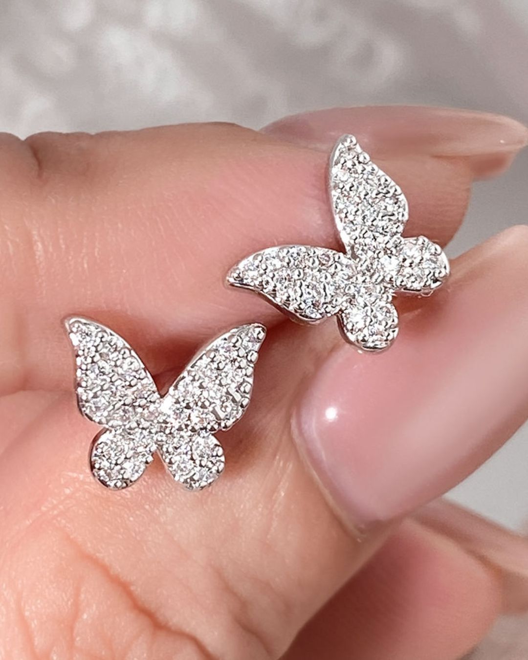 Butterfly Silver American Diamond Stud Earring