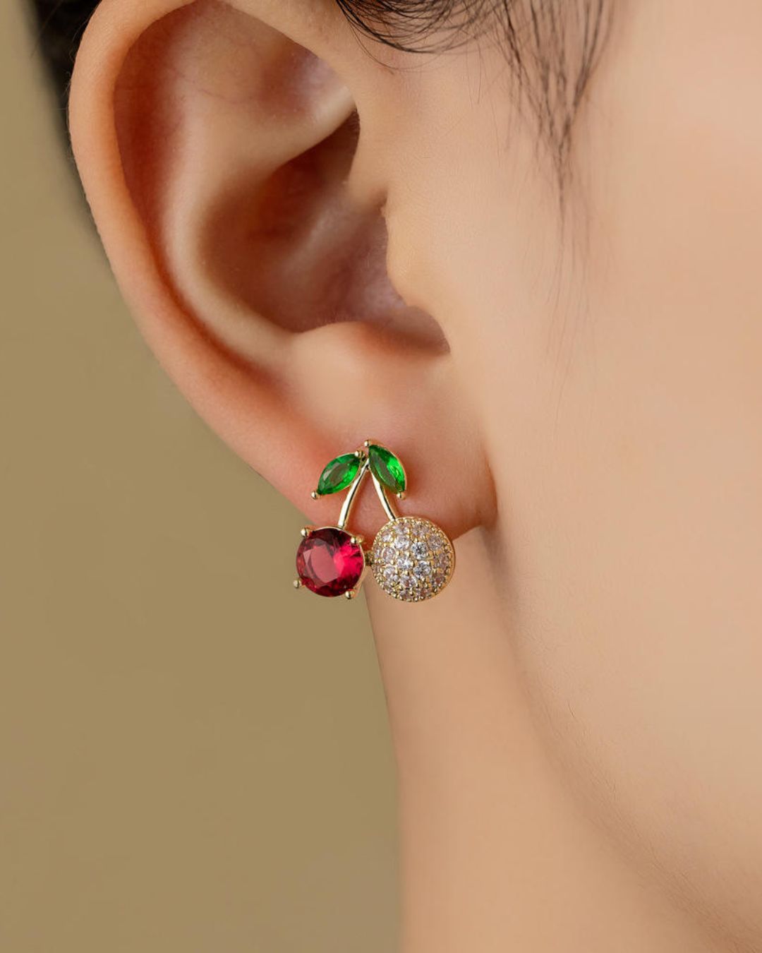 Red Cherry American Diamond Stud Earring