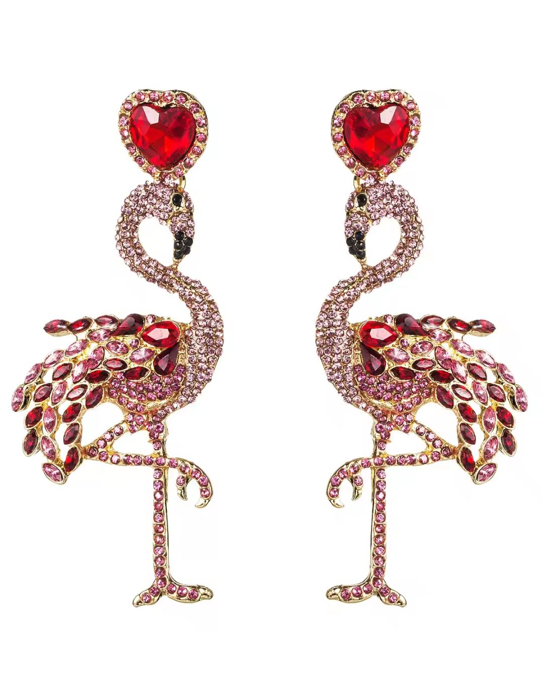 Pink Retro Flamingo Rhinestone Drop Earrings