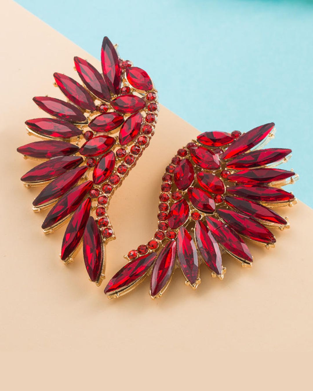 Red Statement Rhinestone Wings Stud Earrings