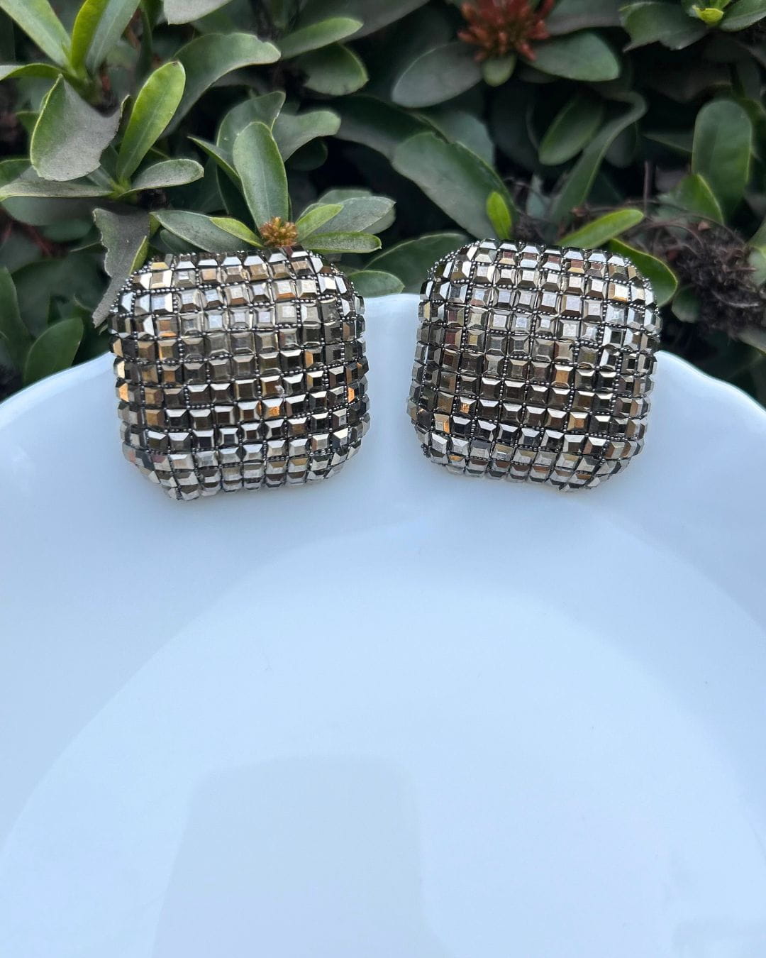 Bling Blogger Rhodium Square Earrings - Small
