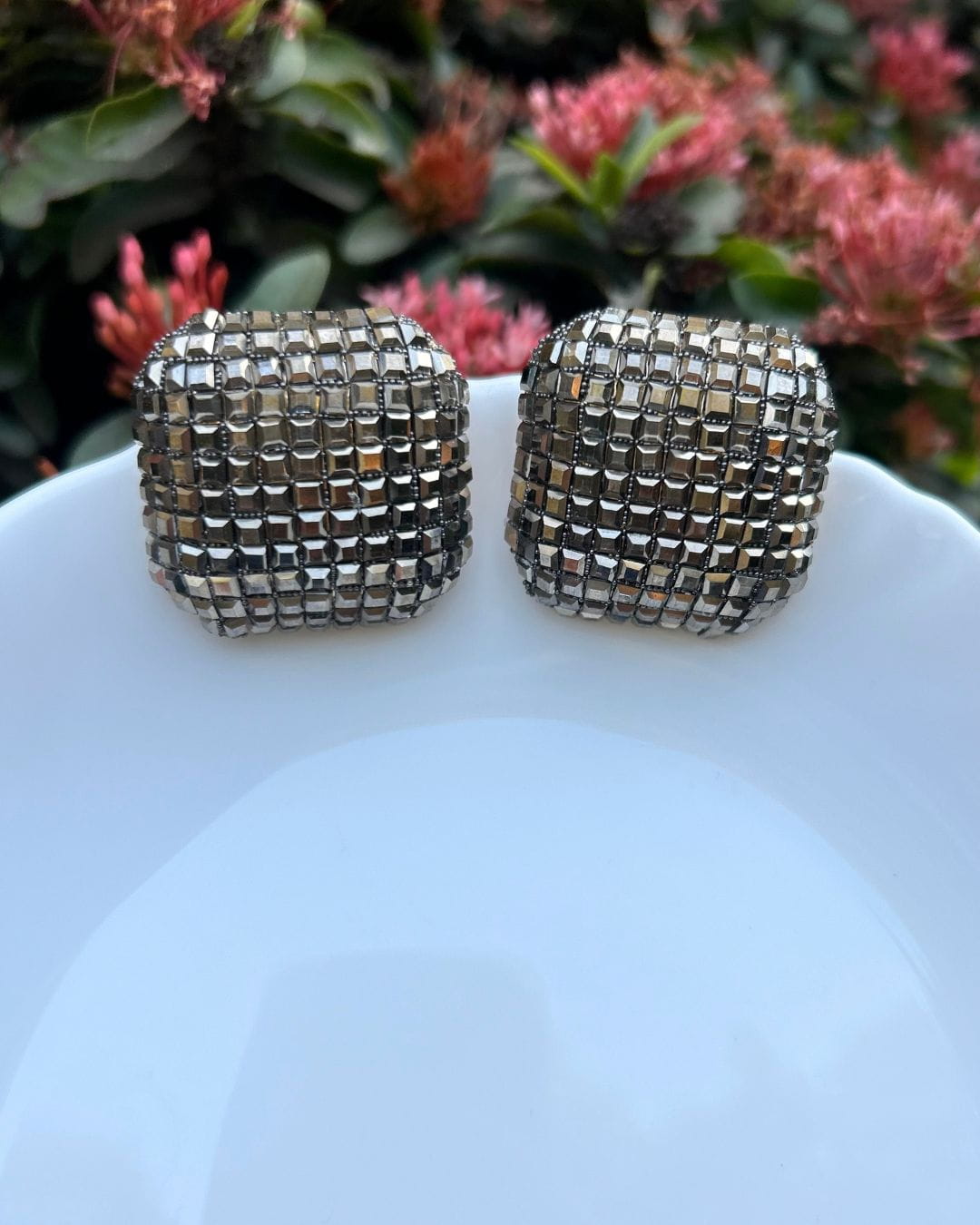 Bling Blogger Rhodium Square Earrings - Small
