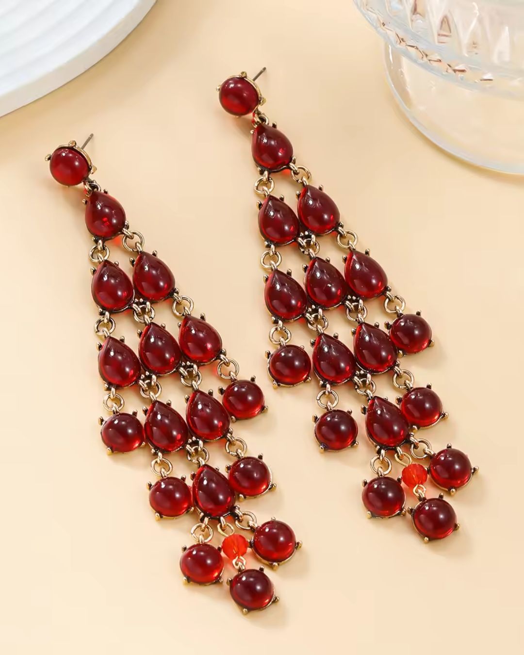 Red Transparent Resin Tear Drop Earrings