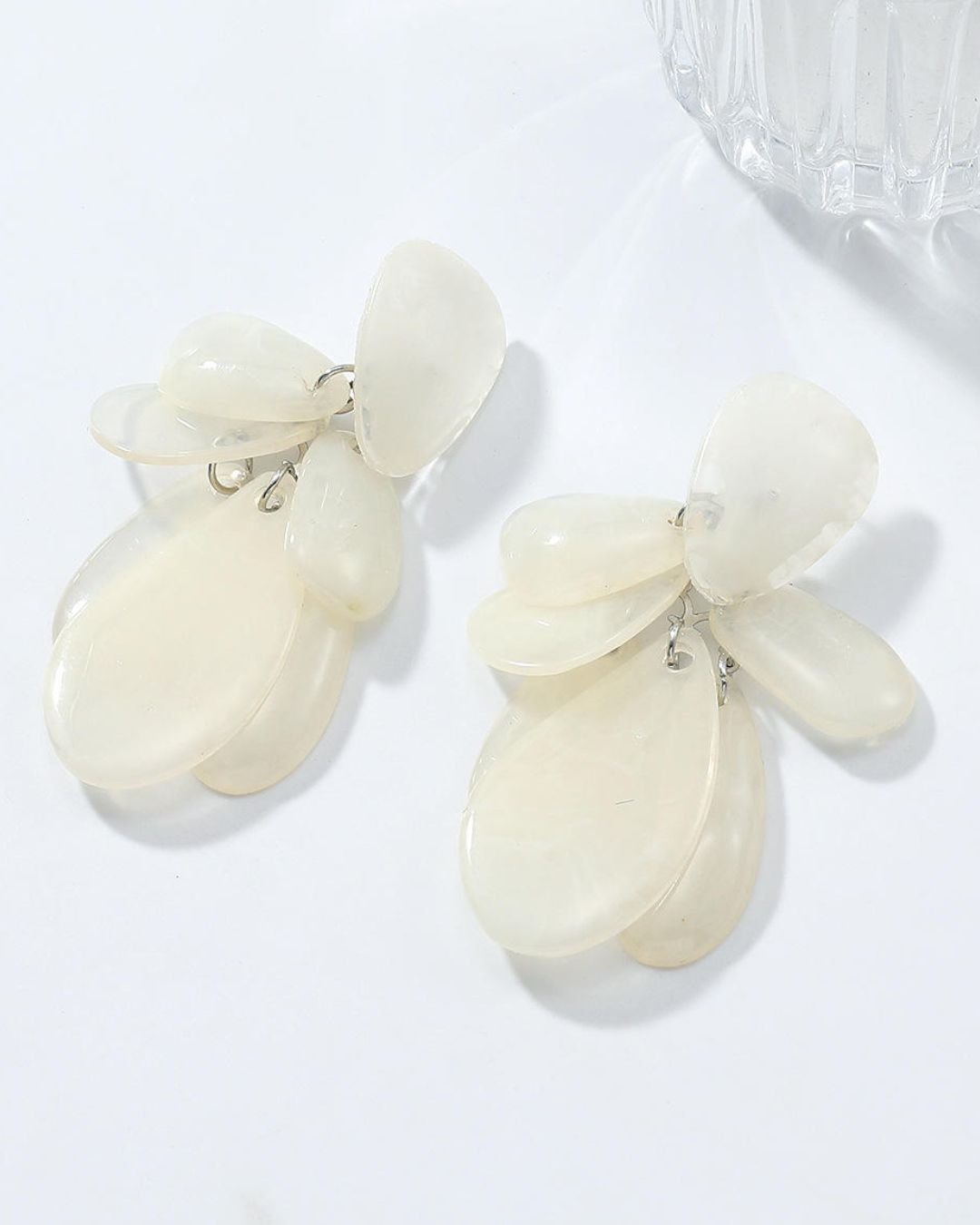 White Boho Oversized Teardrop Resin Drop Earrings