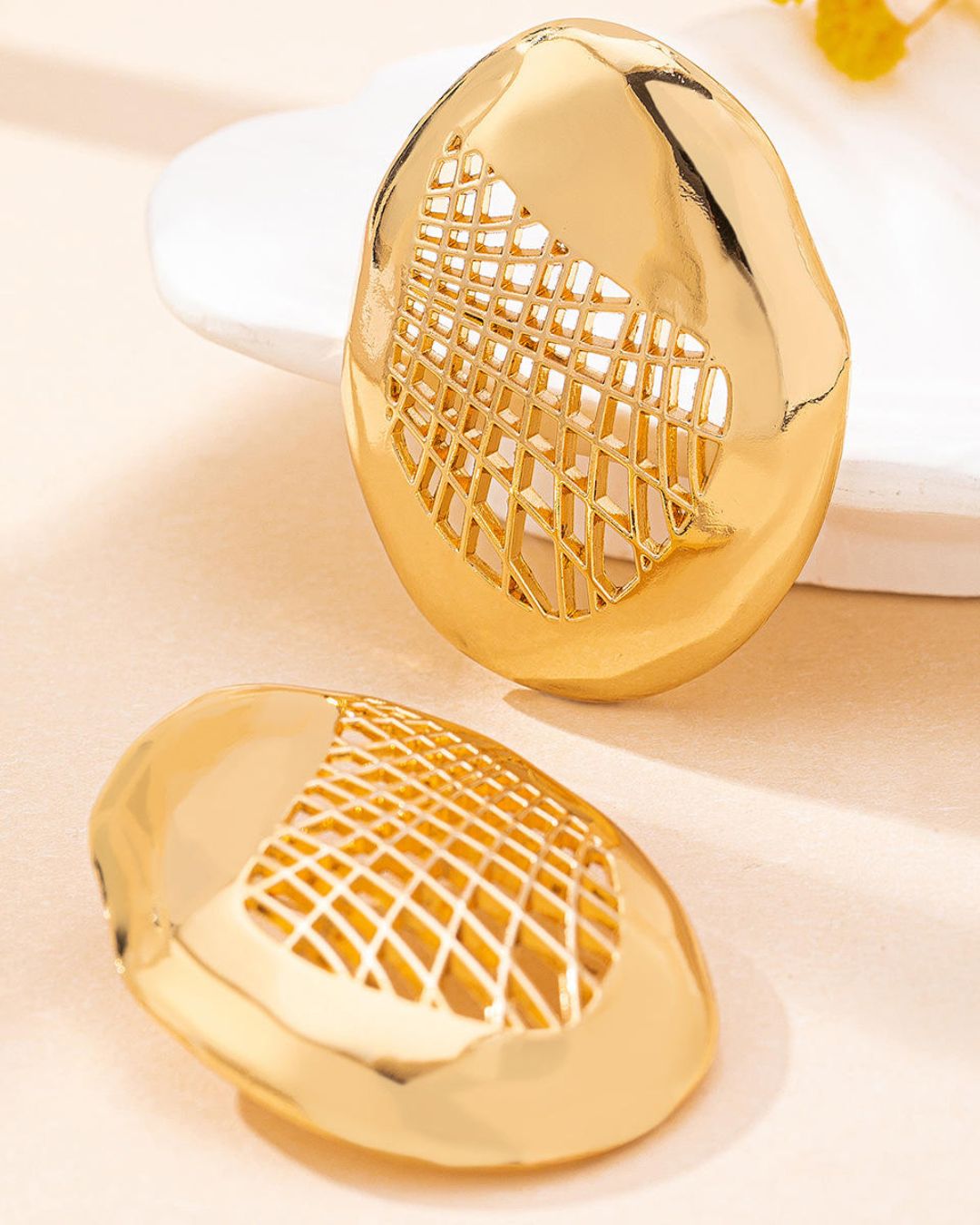 Golden Oval Cross Border Drop Earrings