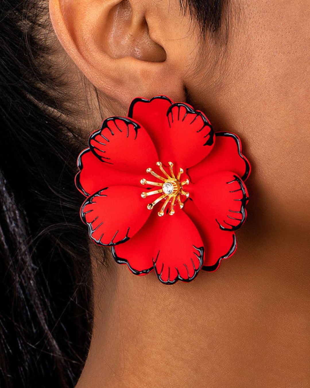 Red Floral Vintage Stud Earrings