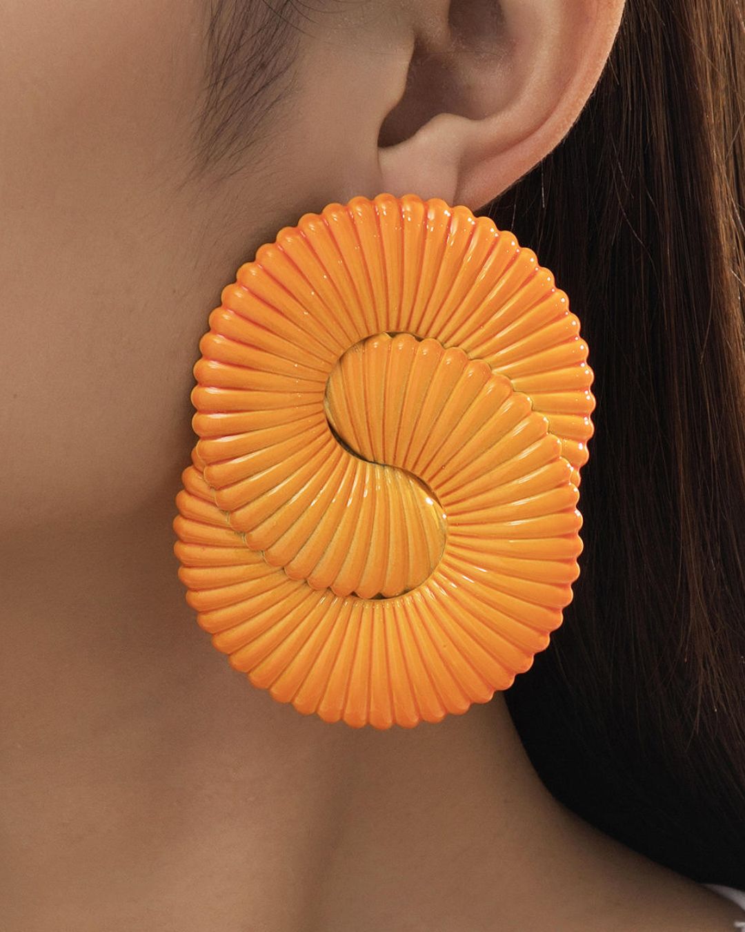 Orange Twisted Ripple Drop Earrings