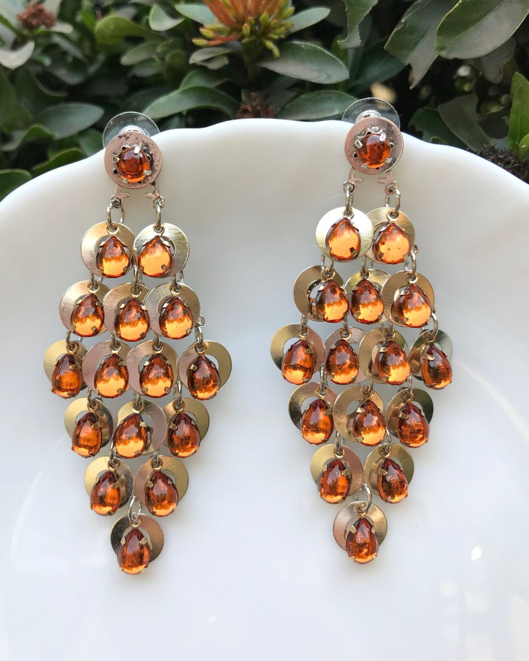 Orange Chandelier Drop Earrings