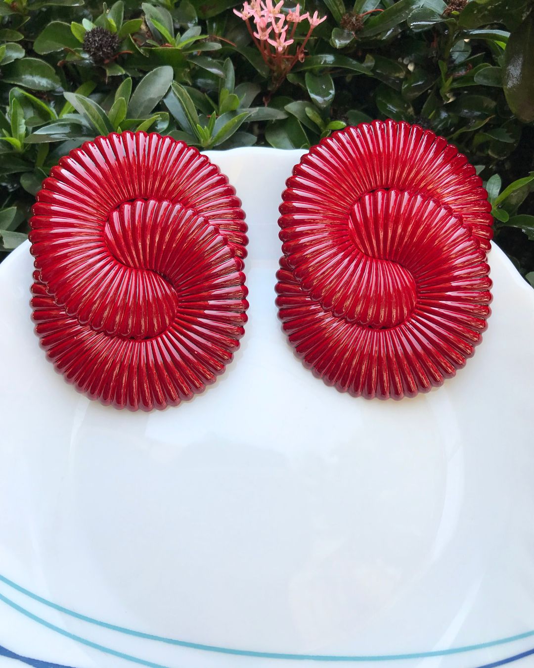 Maroon Twisted Ripple Drop Earrings