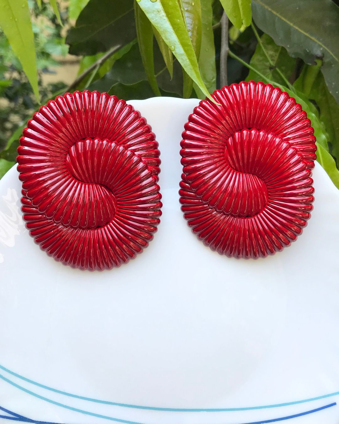 Maroon Twisted Ripple Drop Earrings