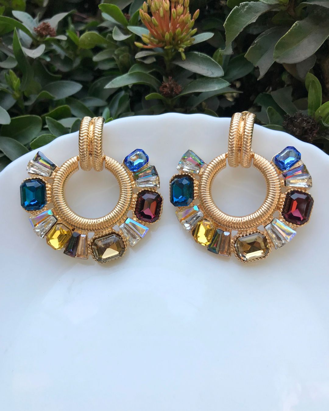 Multi Rhinestone Drop Earrings