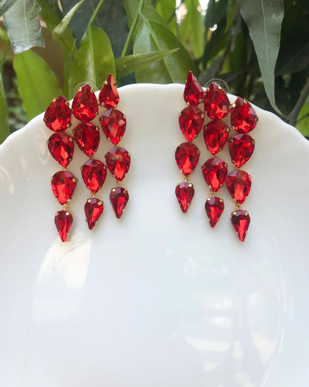 Red Crystal Dew Drop Earrings