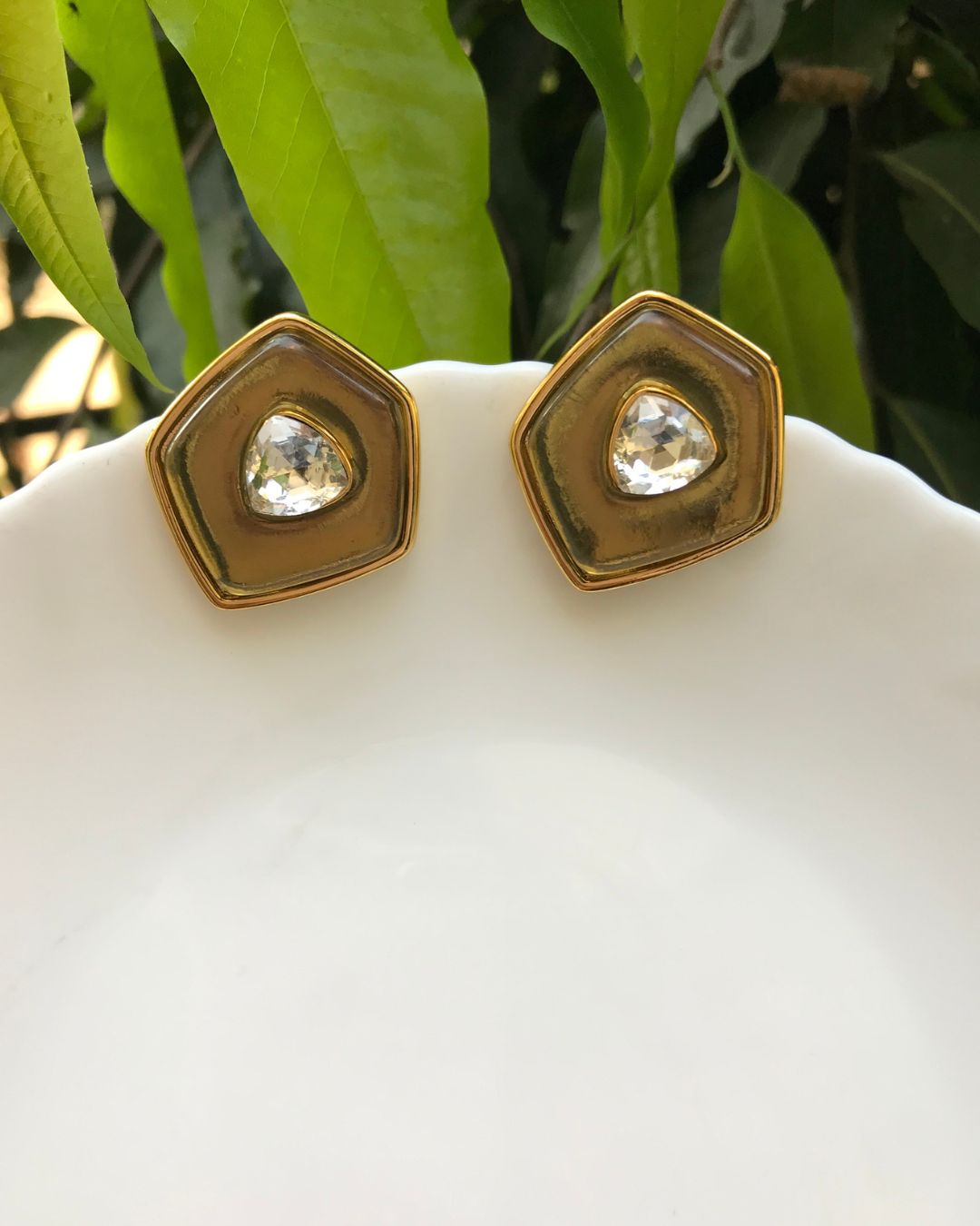 Green Prism Crystal Stud Earrings