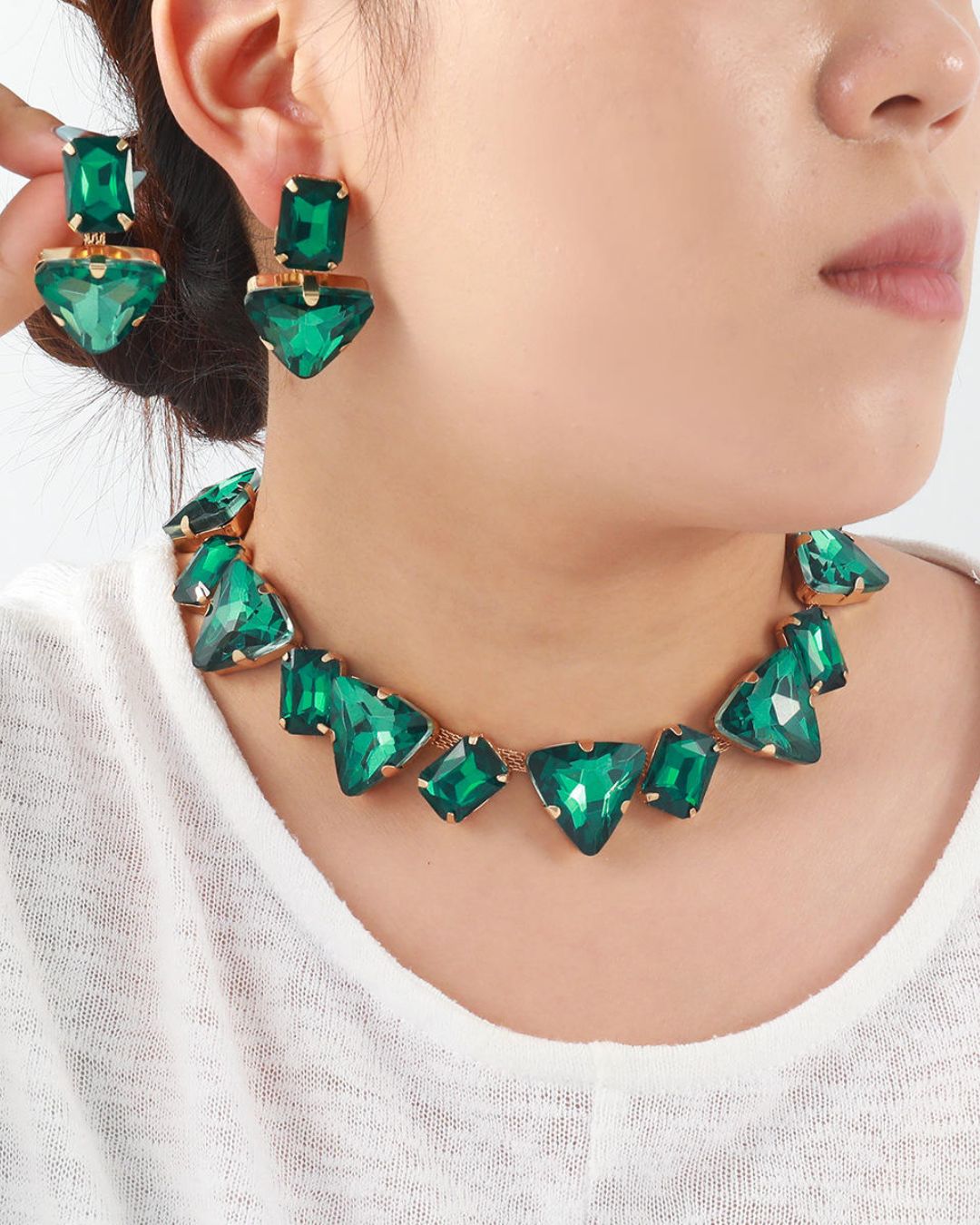 Green Crystal Statement Necklace Set
