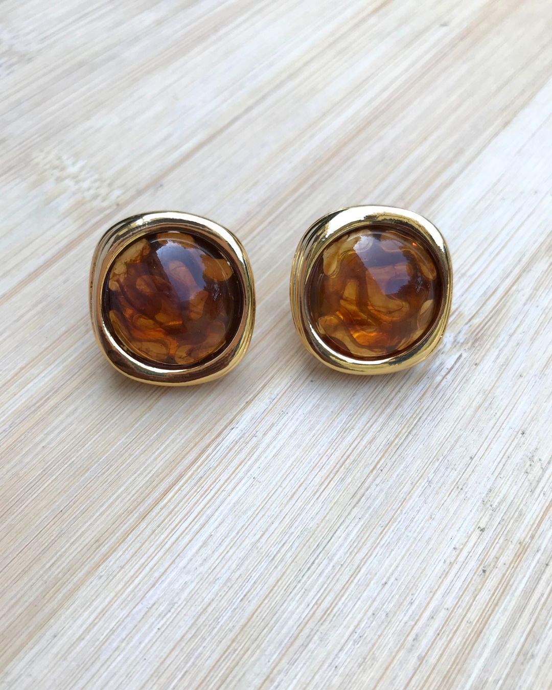 Brown Resin Stud Earrings