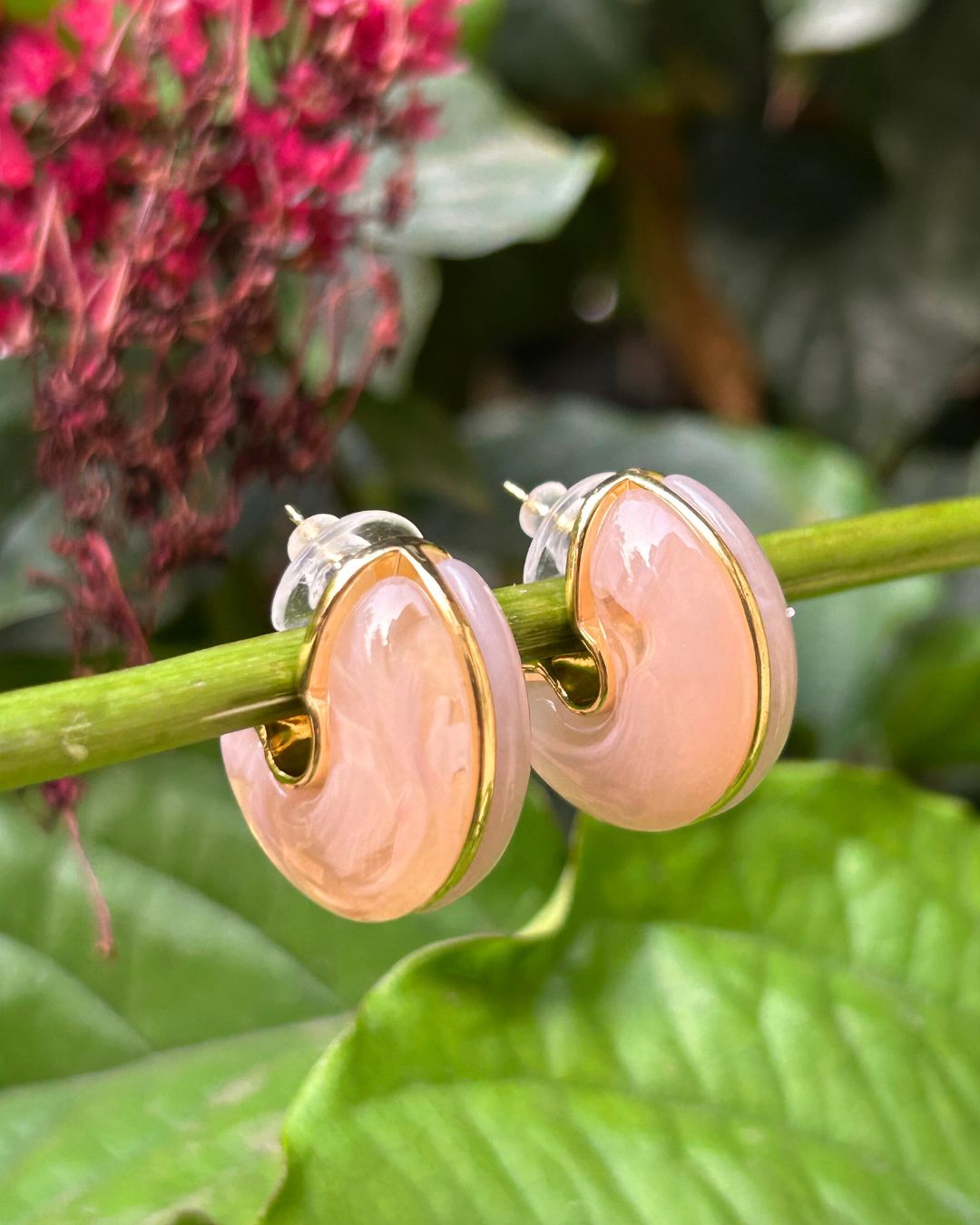 Baby Pink Moon Hoop Earrings