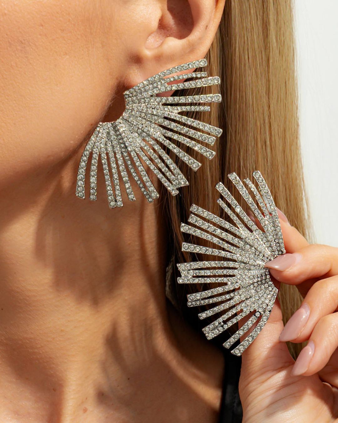 Silver Crystal Alloy Geometric Drop Earrings