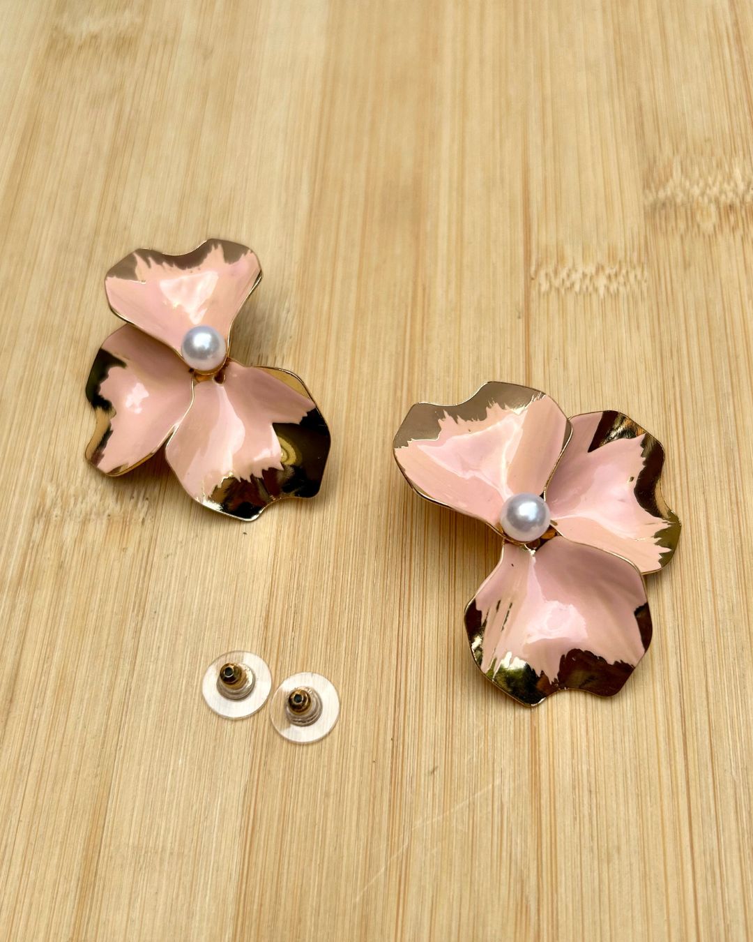 Baby Pink Flora Pearl Stud Earrings