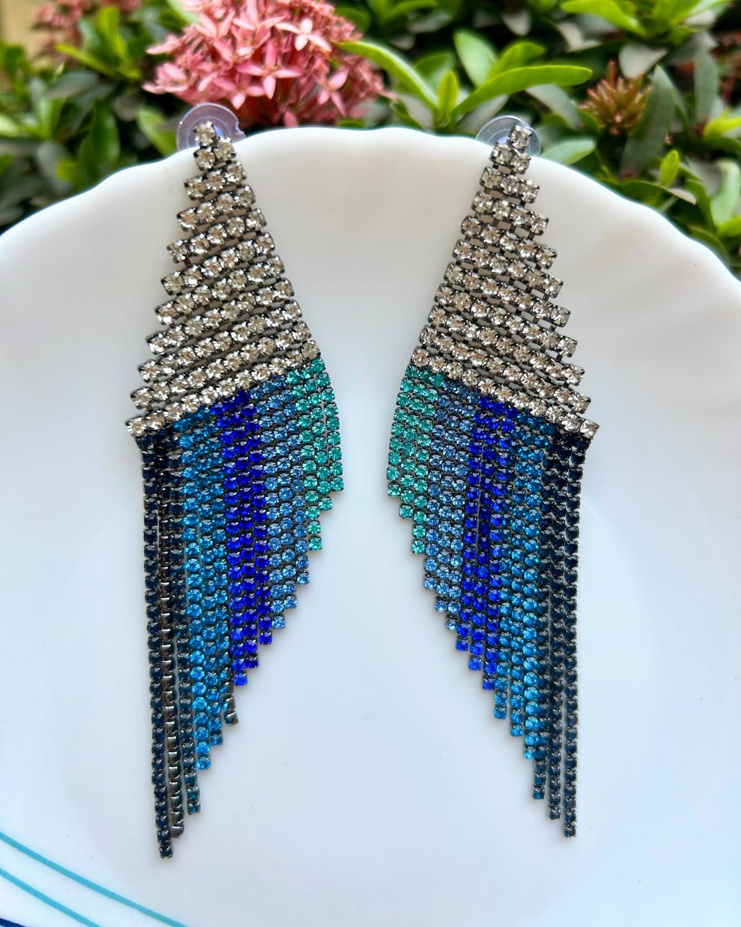 Blue Mirage Tassels Drop Earrings