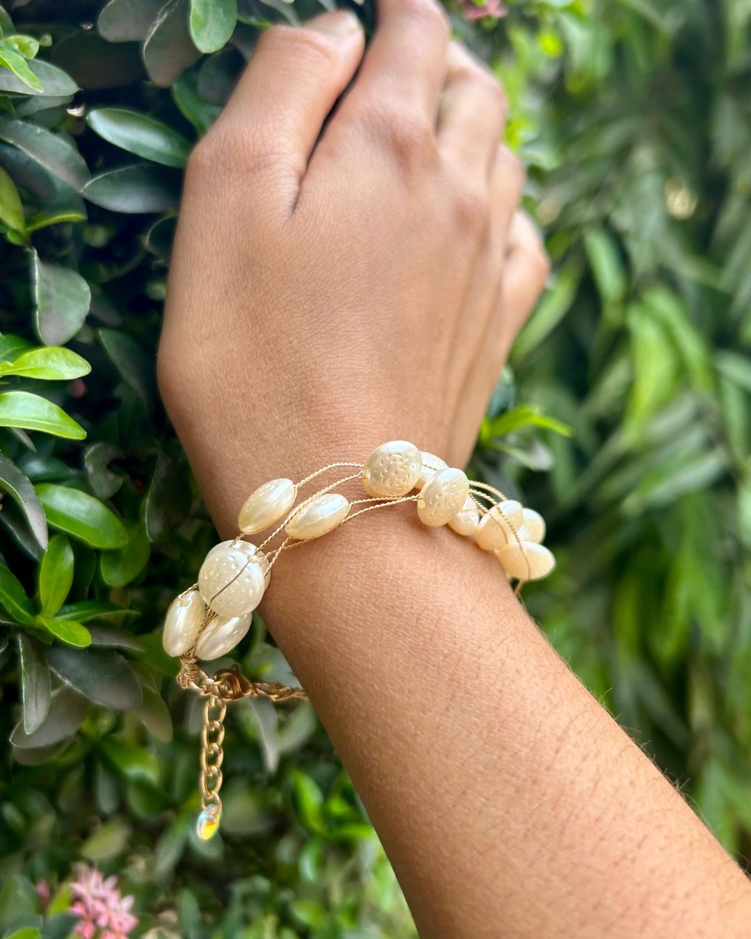 White Pearl Charm Bracelet