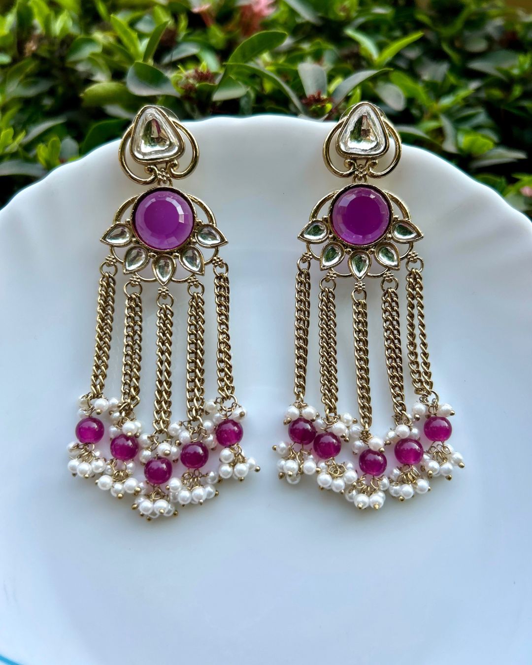 Noorza Purple Pearl Kashmiri Earrings