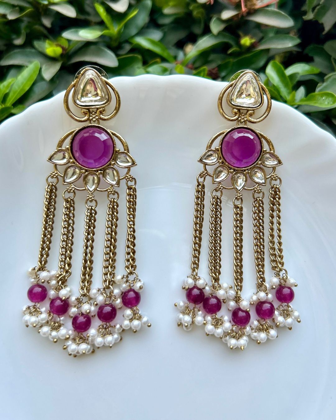 Noorza Purple Pearl Kashmiri Earrings