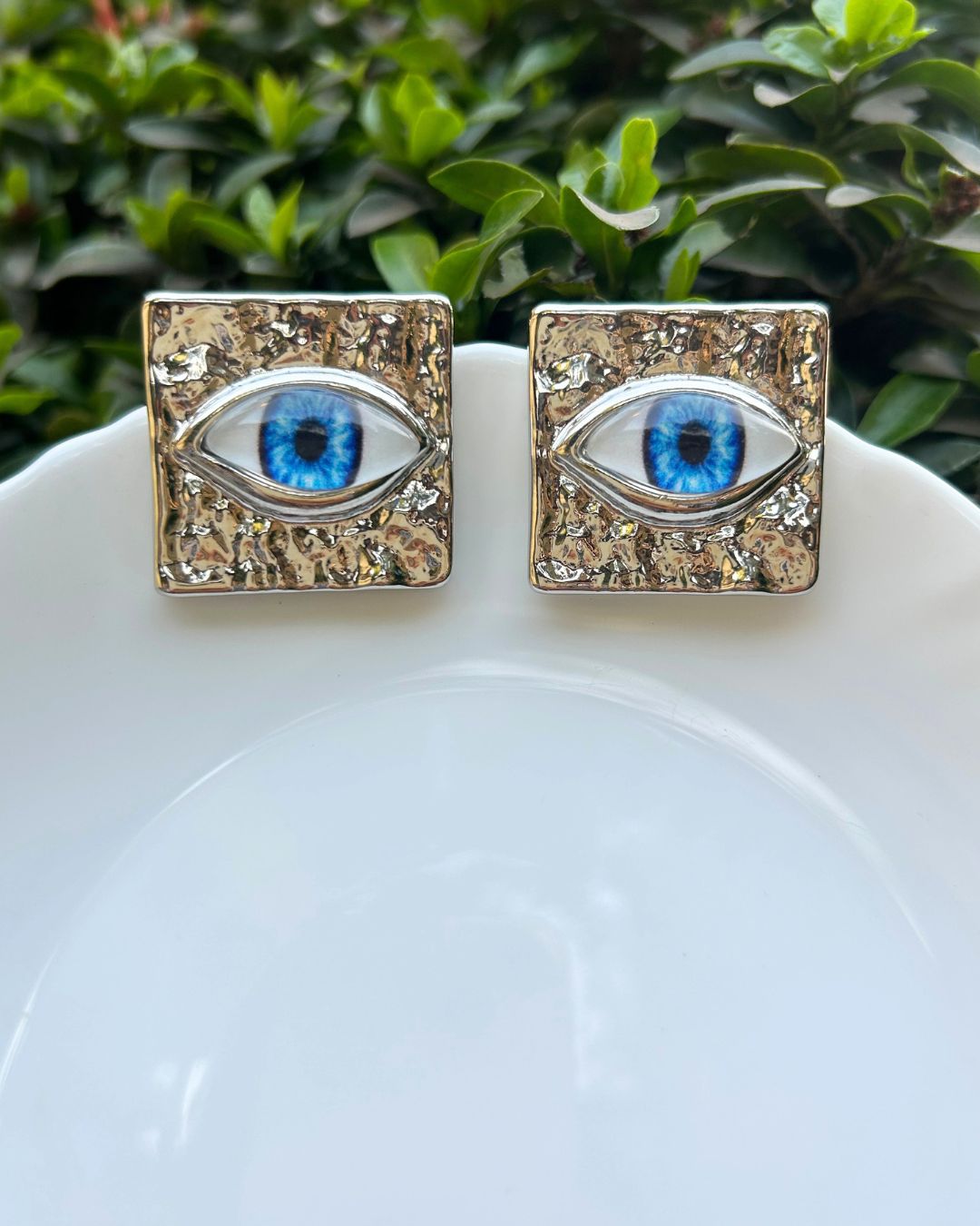 Silver Evil Eye Stud Earrings