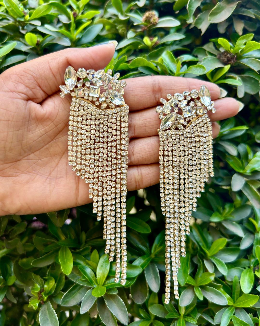 Golden Rhinestone Fringe Drop Earrings