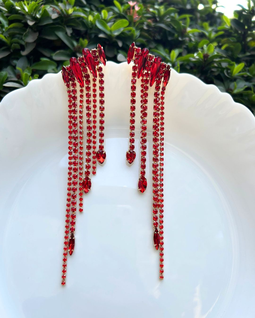 Red Crystal Rhinestone Drop Earrings