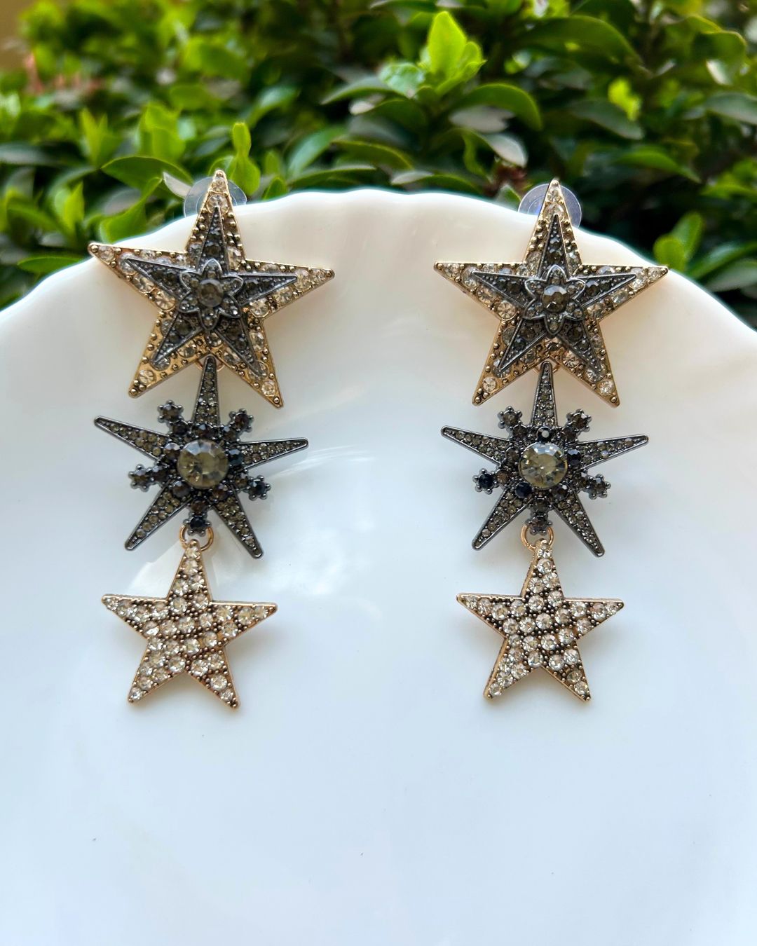 Crystal Rhodium Star Tassel Drop Earrings