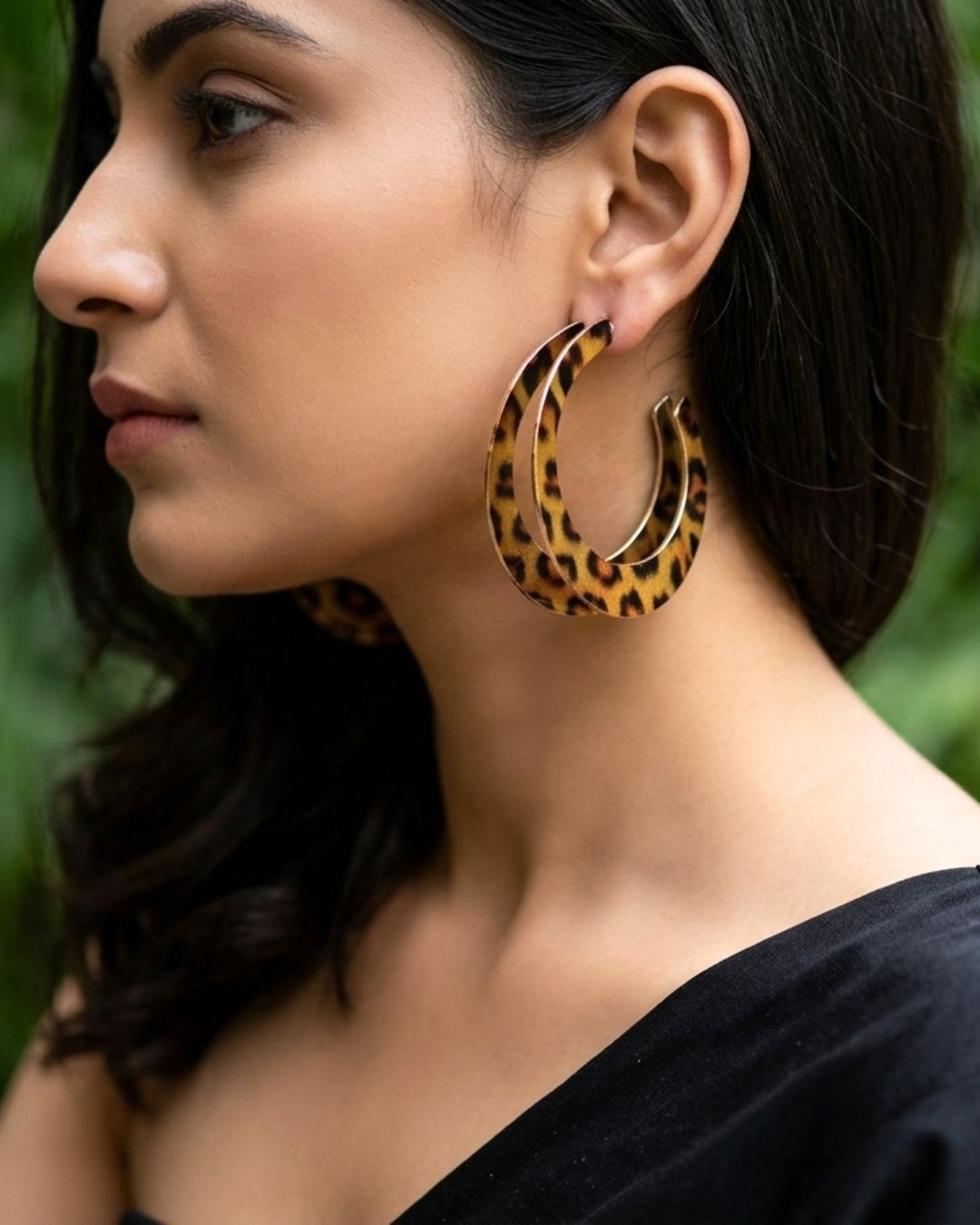 Animal Print D Shape Hoop Earrings