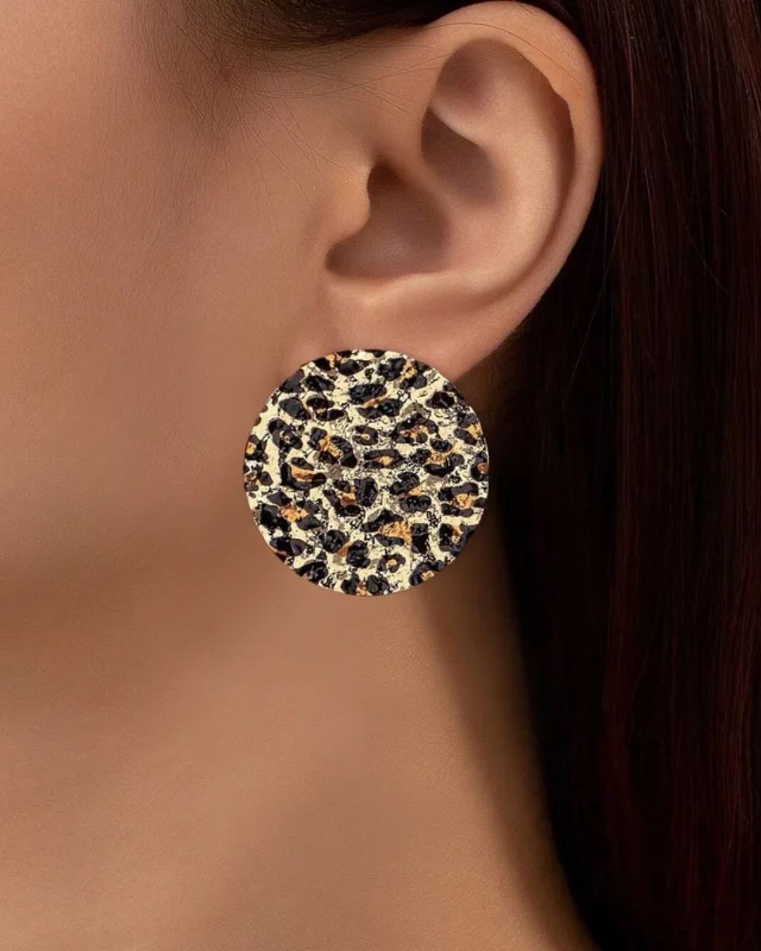 Animal Print Disc Stud Earrings