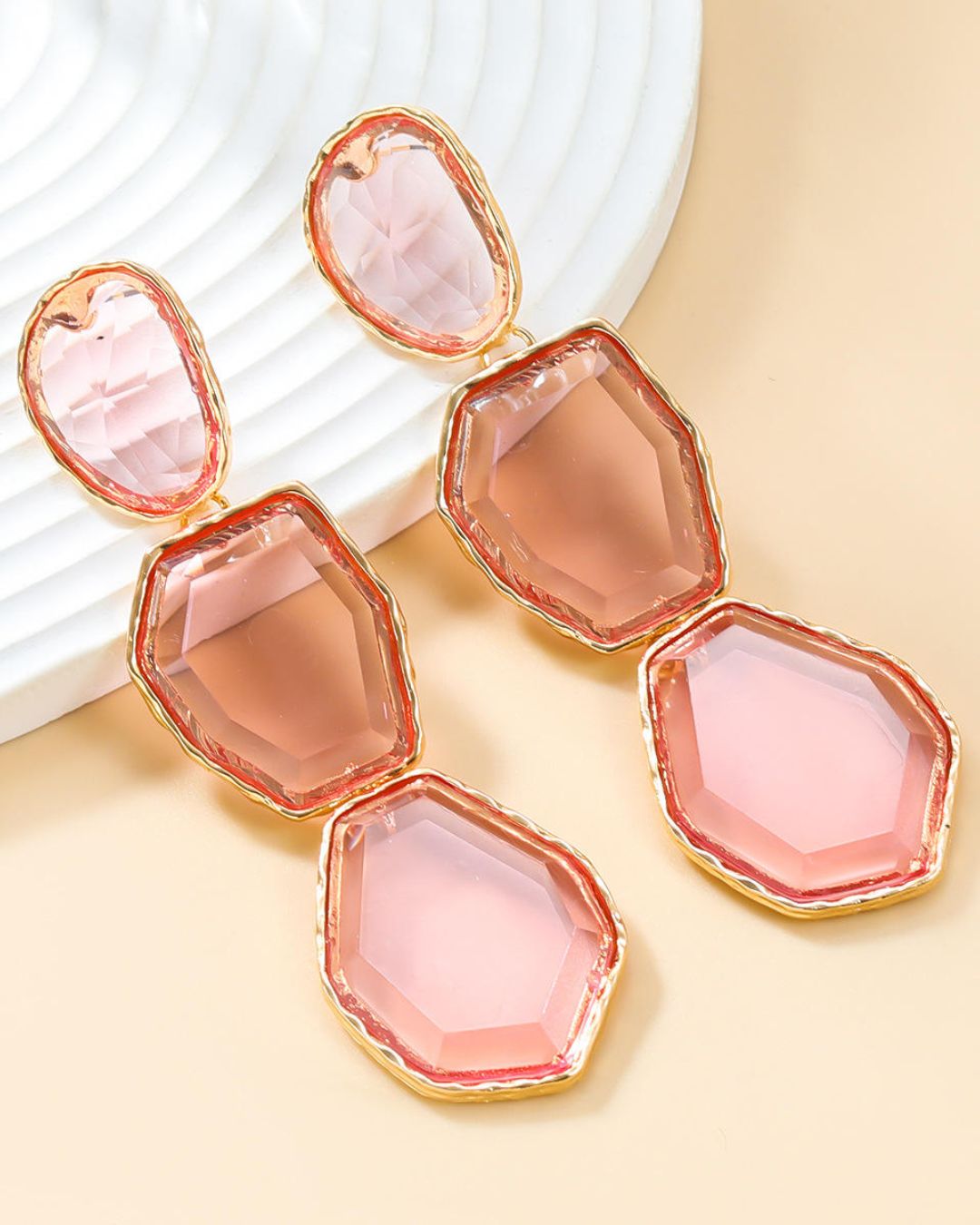 Maya Clear Crystal Peach Statement Earrings