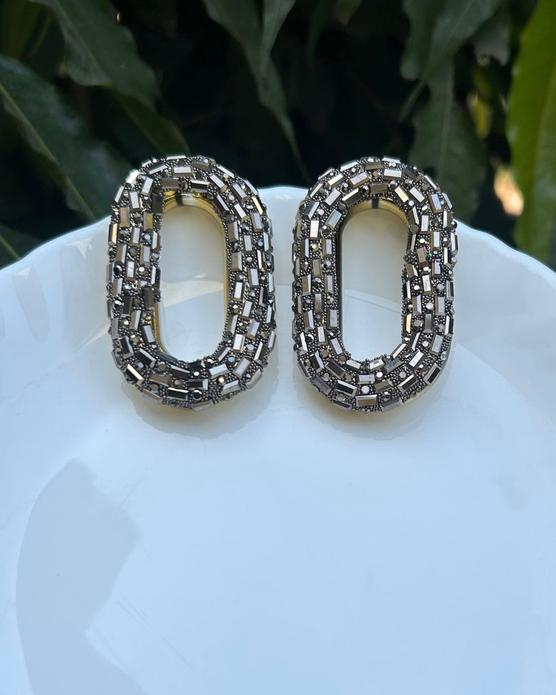 Bling Blogger Rhodium Oval Earrings