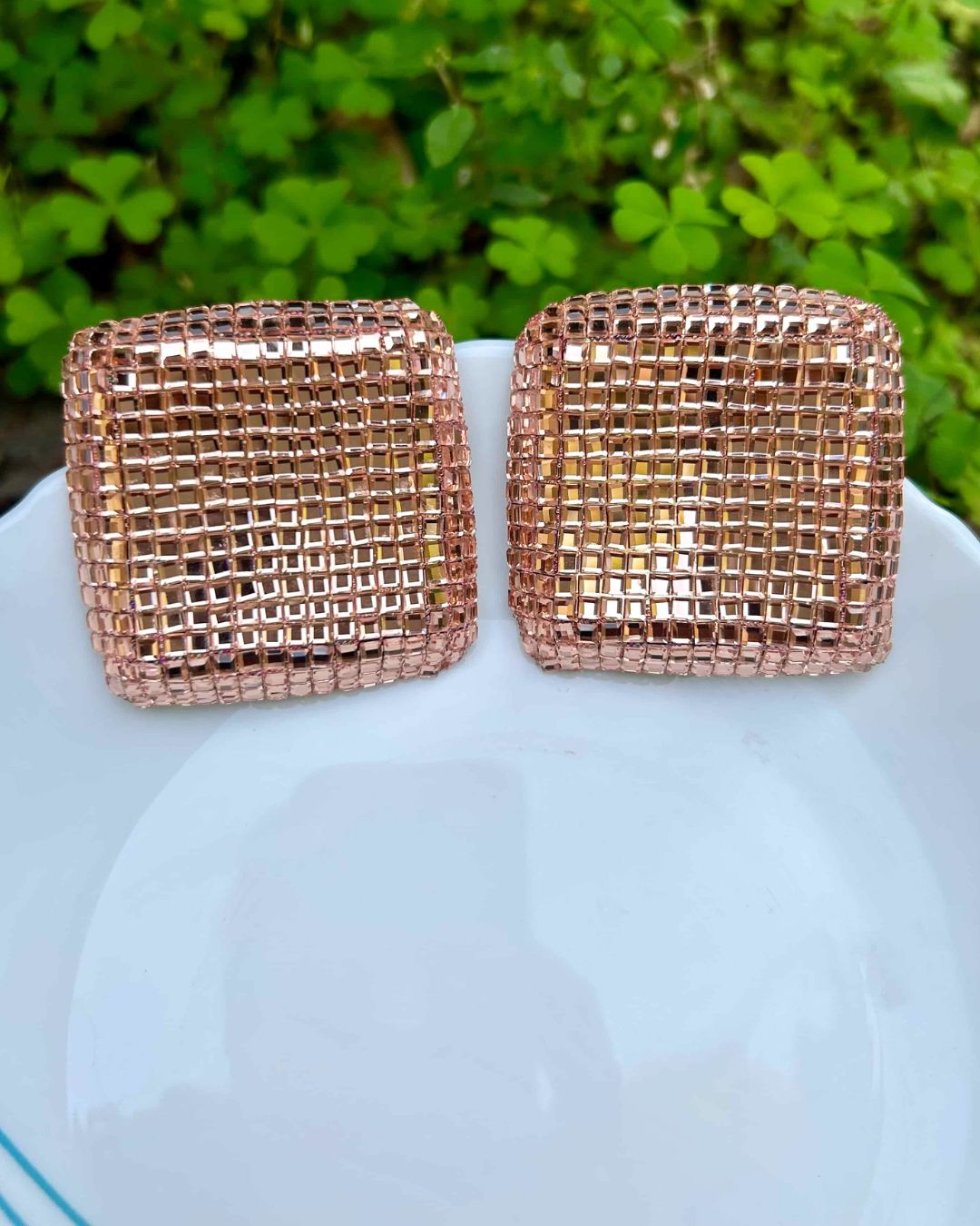 Bling Blogger Rose Gold Square Earrings - Big