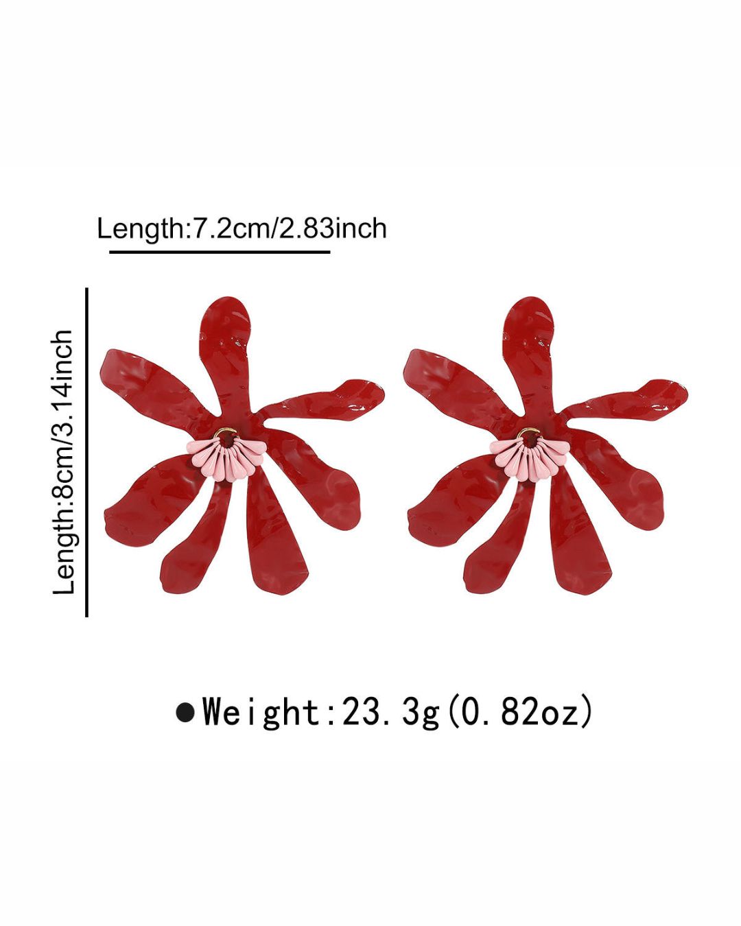 Red Petal Beaded Flower Stud Earrings