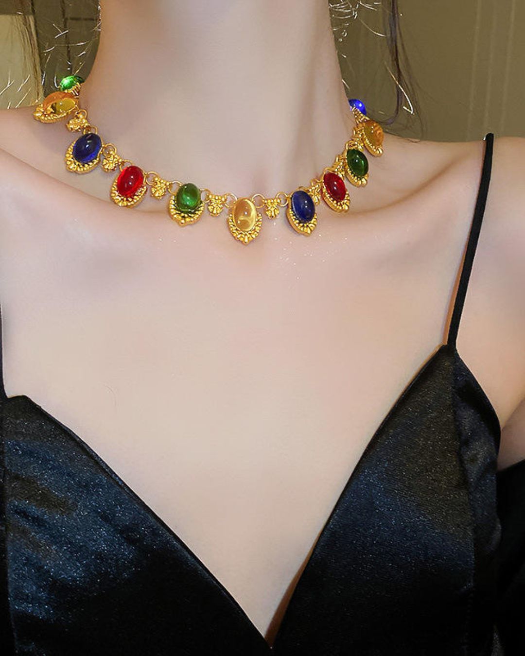 Multi- Color Oval Resin Necklace