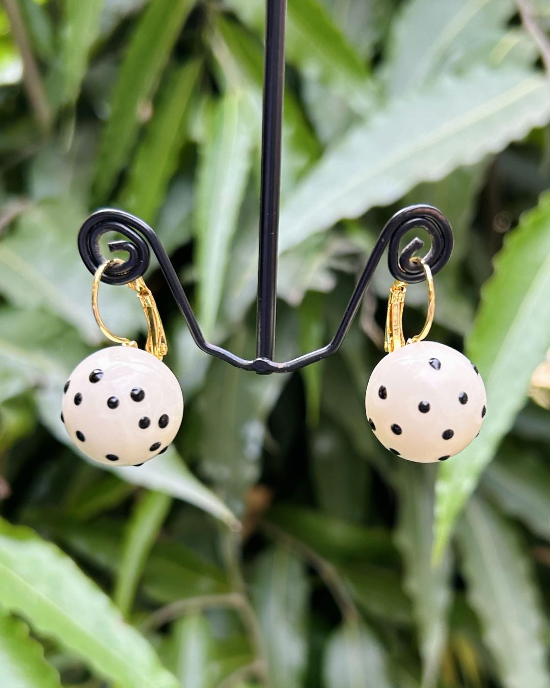 White Polka Dot Hoop Earrings