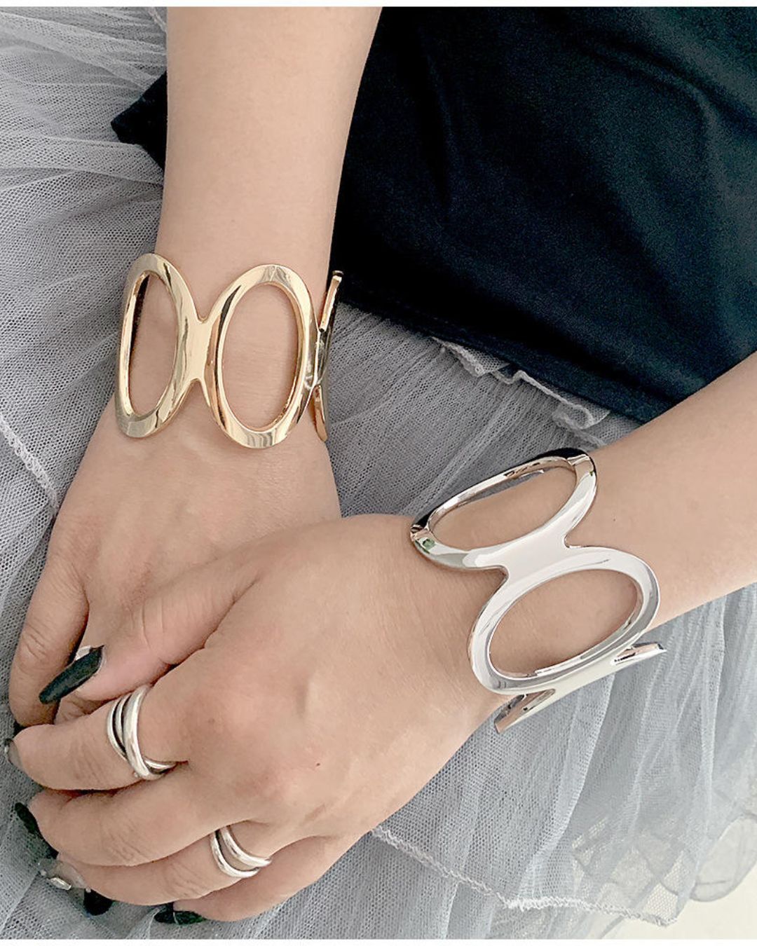 Golden Matte Abstract Cutout Handcuff/Kada