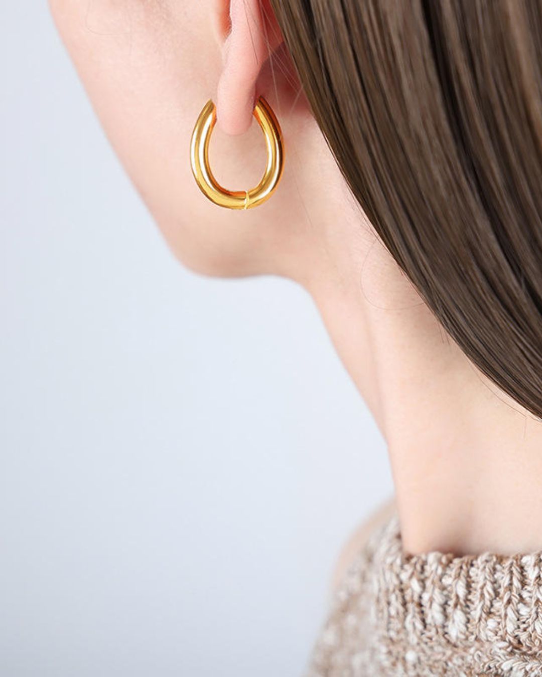 Oval Golden Hoop Earrings