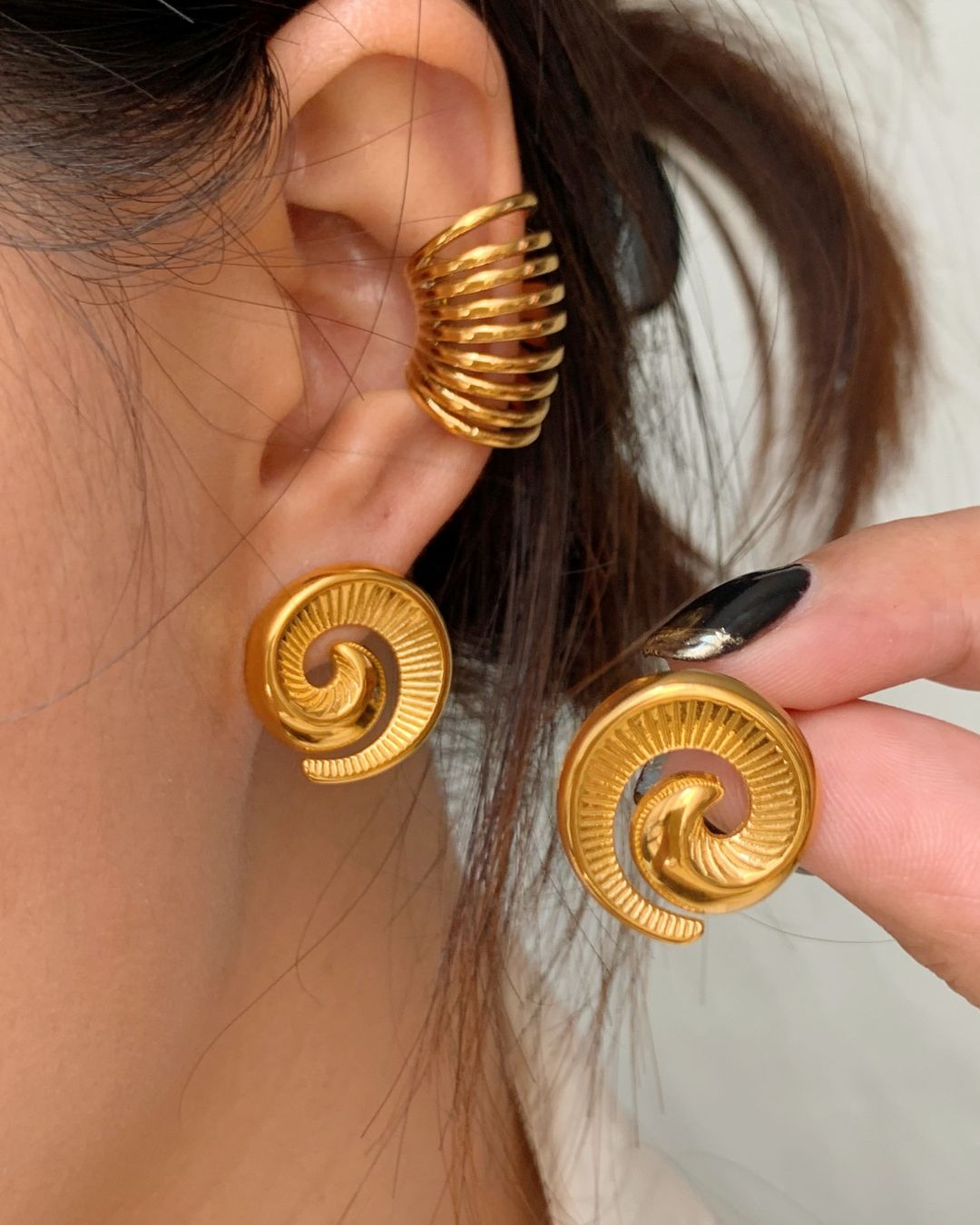 Twisted Golden Snail Stud Earrings