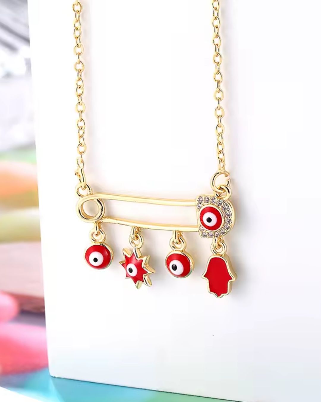 Safety Pin Hamsa Charm Pendant