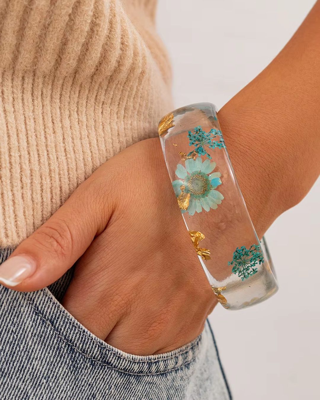 Blue Floral Clear Transparent Bangles