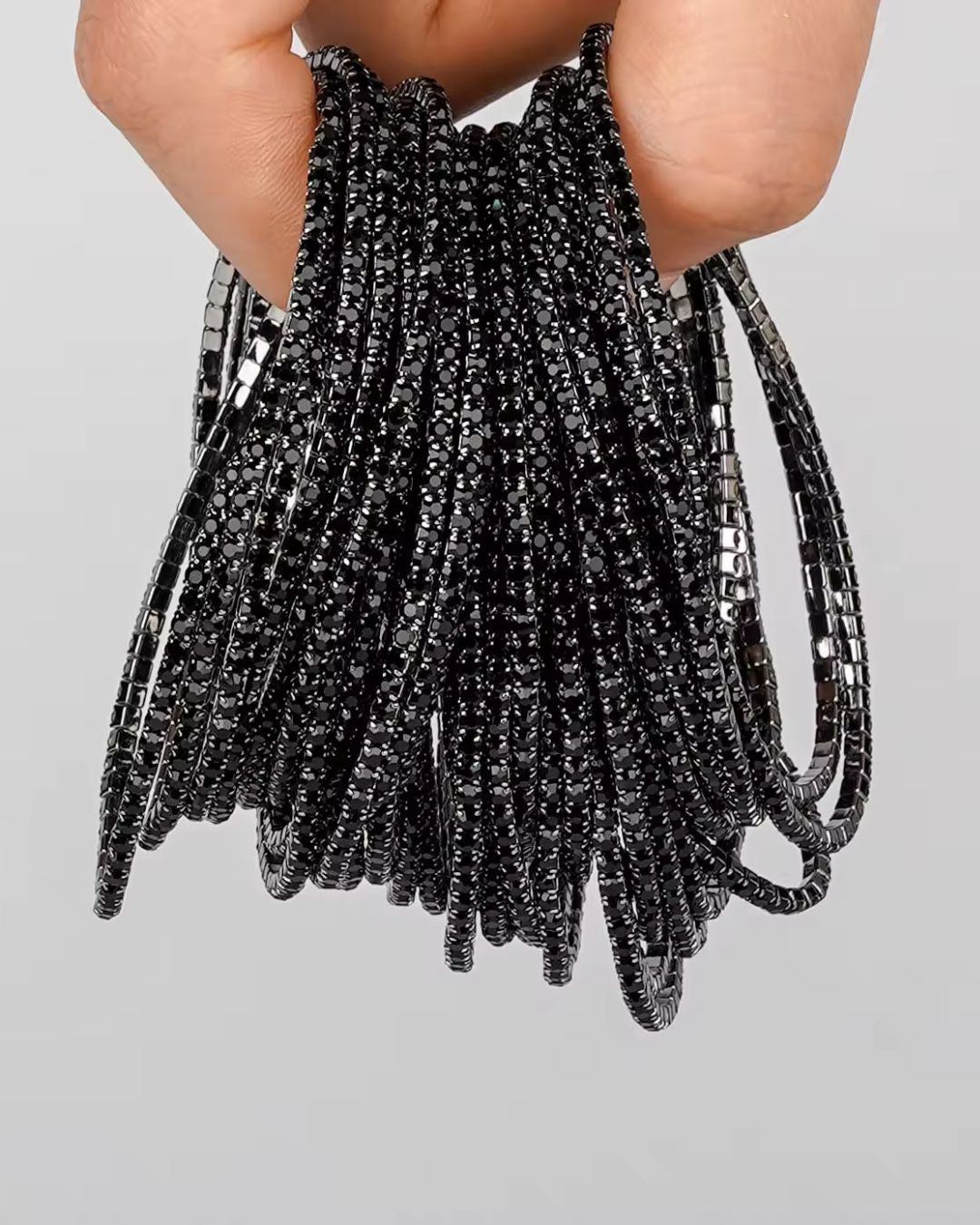 Stretchable Black Rainbow Rhodium-Plated Bracelet - Pack of 12