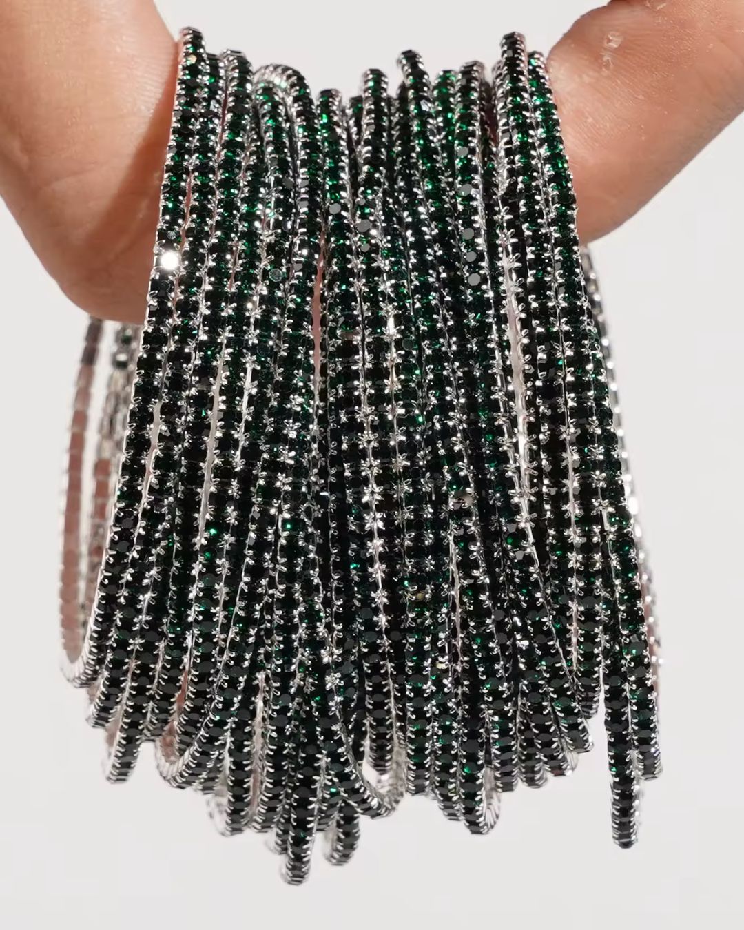 Stretchable Green Silver - Plated Bracelet pack Of 12