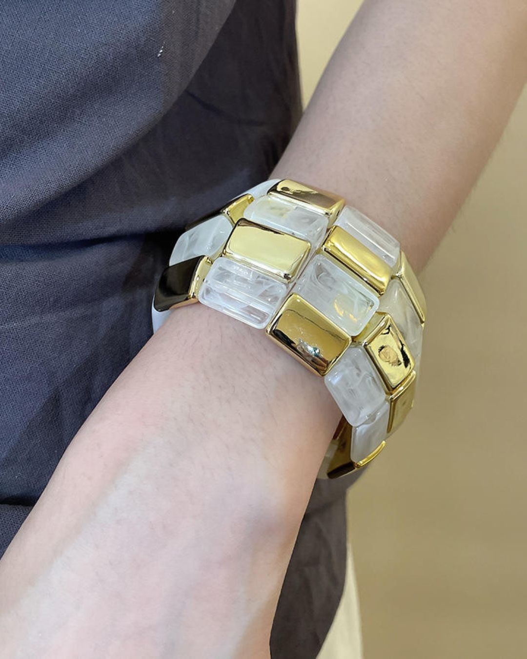 White Retro Acrylic square Patchwork Bracelet