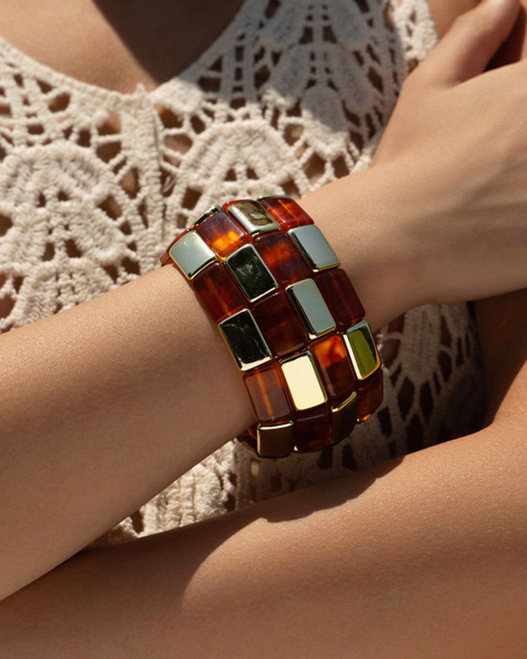Brown Retro Acrylic square Patchwork Bracelet