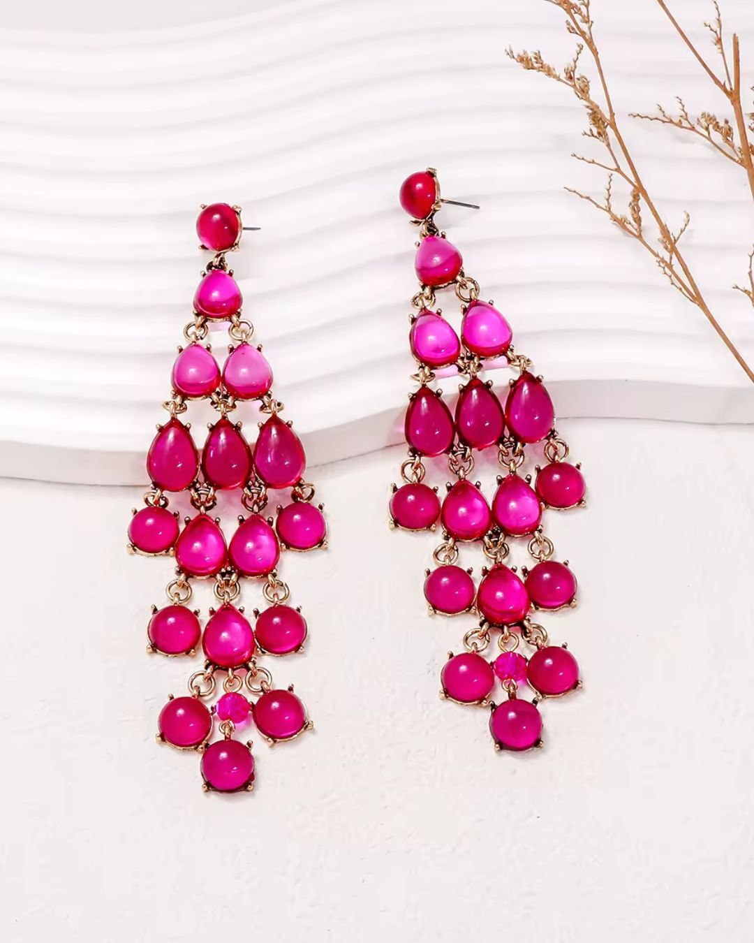 Pink Transparent Resin Tear Drop Earrings