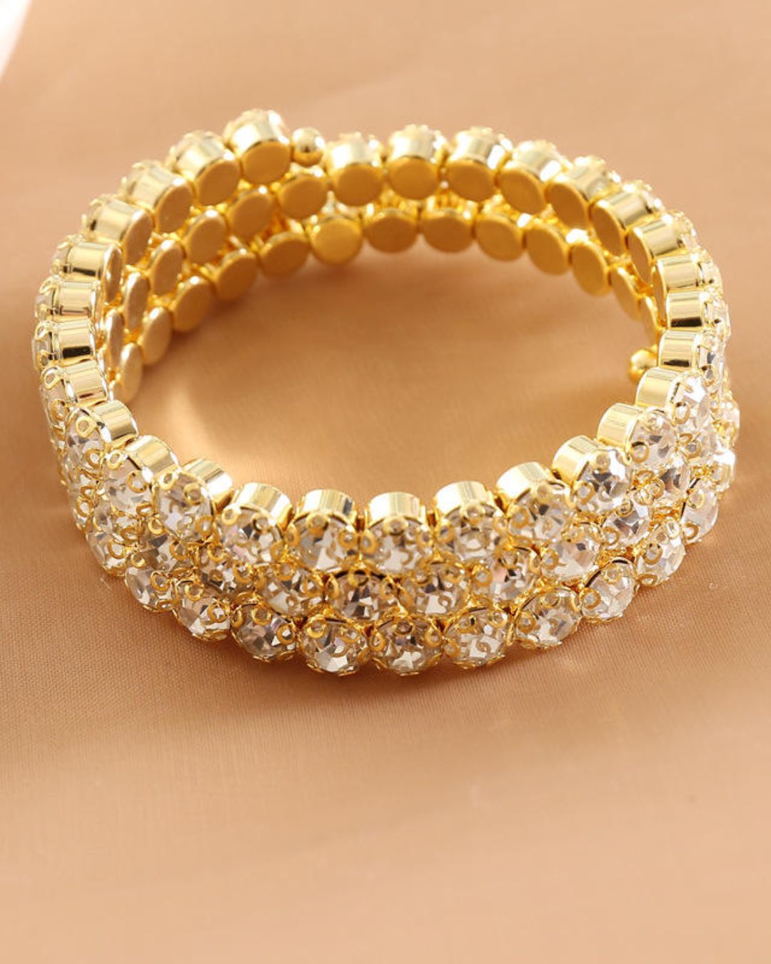 Rhinestone Gold- Plated Spiral Bracelet
