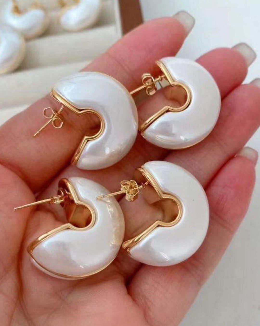 White Moon Hoop Earrings